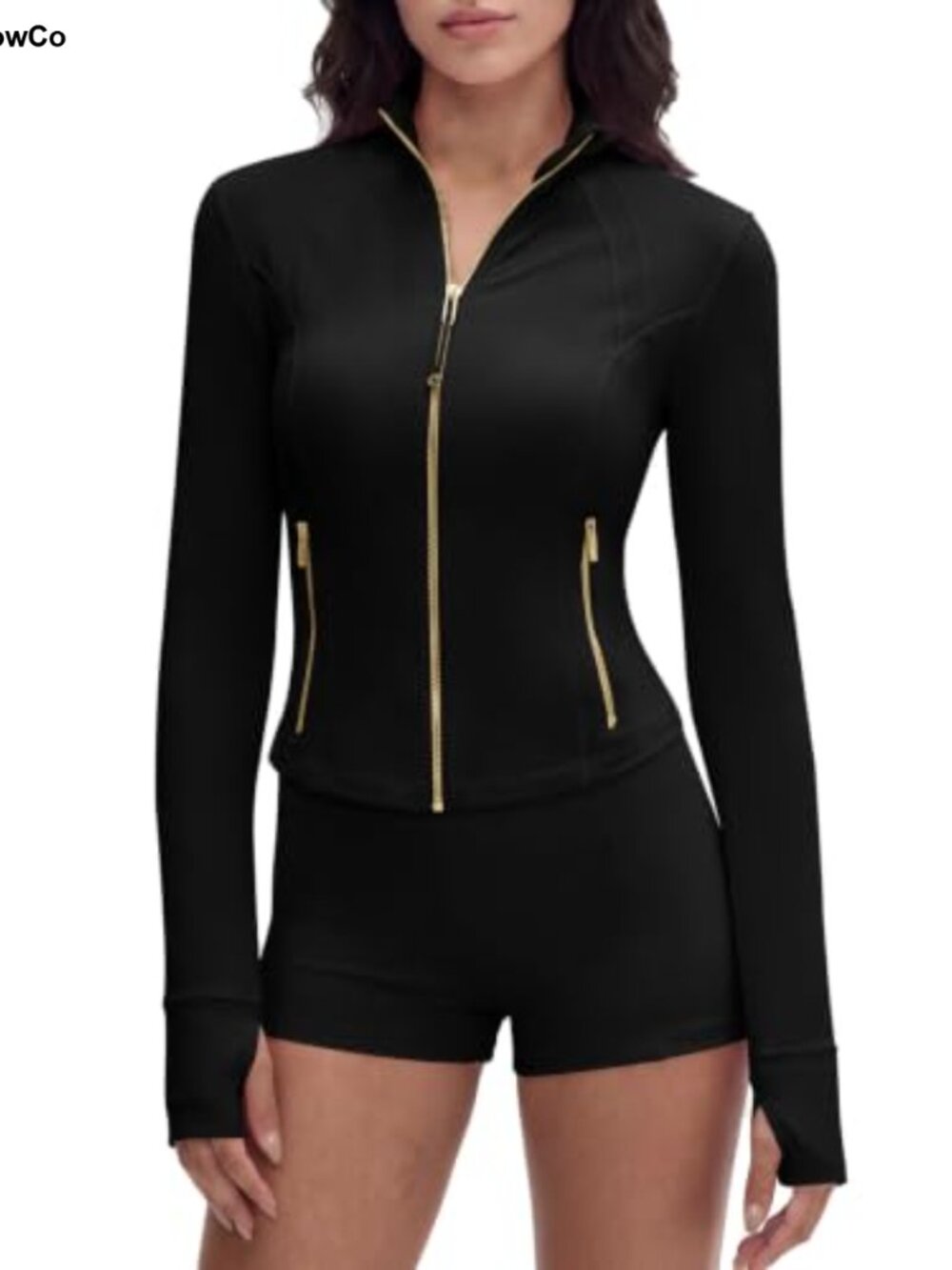 Cropped Athletic Jacket with Thumb Holes, 4-Way Stretch, High Neck, Zip Pockets